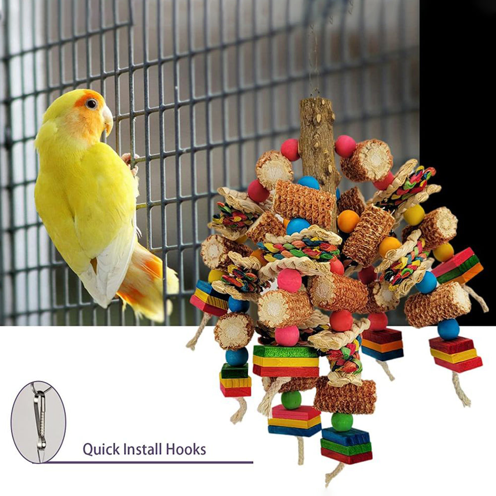 Bird Toys，Multi-Color Wooden Block Bird Toys， Natural Parrot chew Toys for African Grey Parrots， Small and Medium-Sized Macaws Food Grade Toys， Love Birds Parrot cage Toys