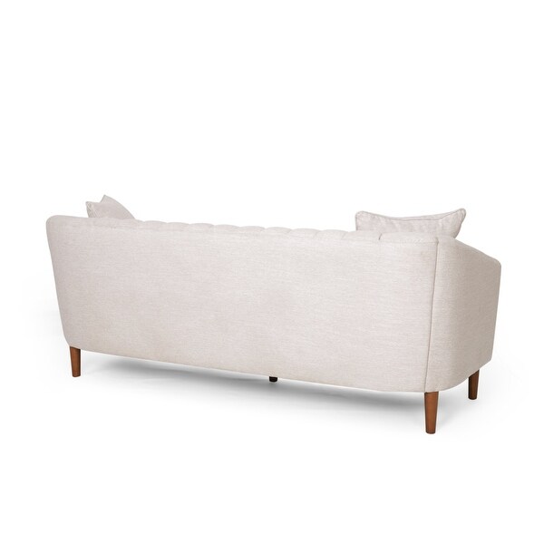 3 Seater Tufted Fabric Sofa， Beige， Dark Brown