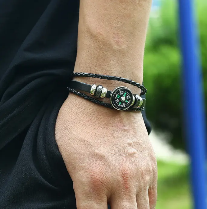 Custom Exquisite Wrist Compass Jewelry Compass Gift Adjustable Detachable Promotion Compass for Camping Hiking Gear