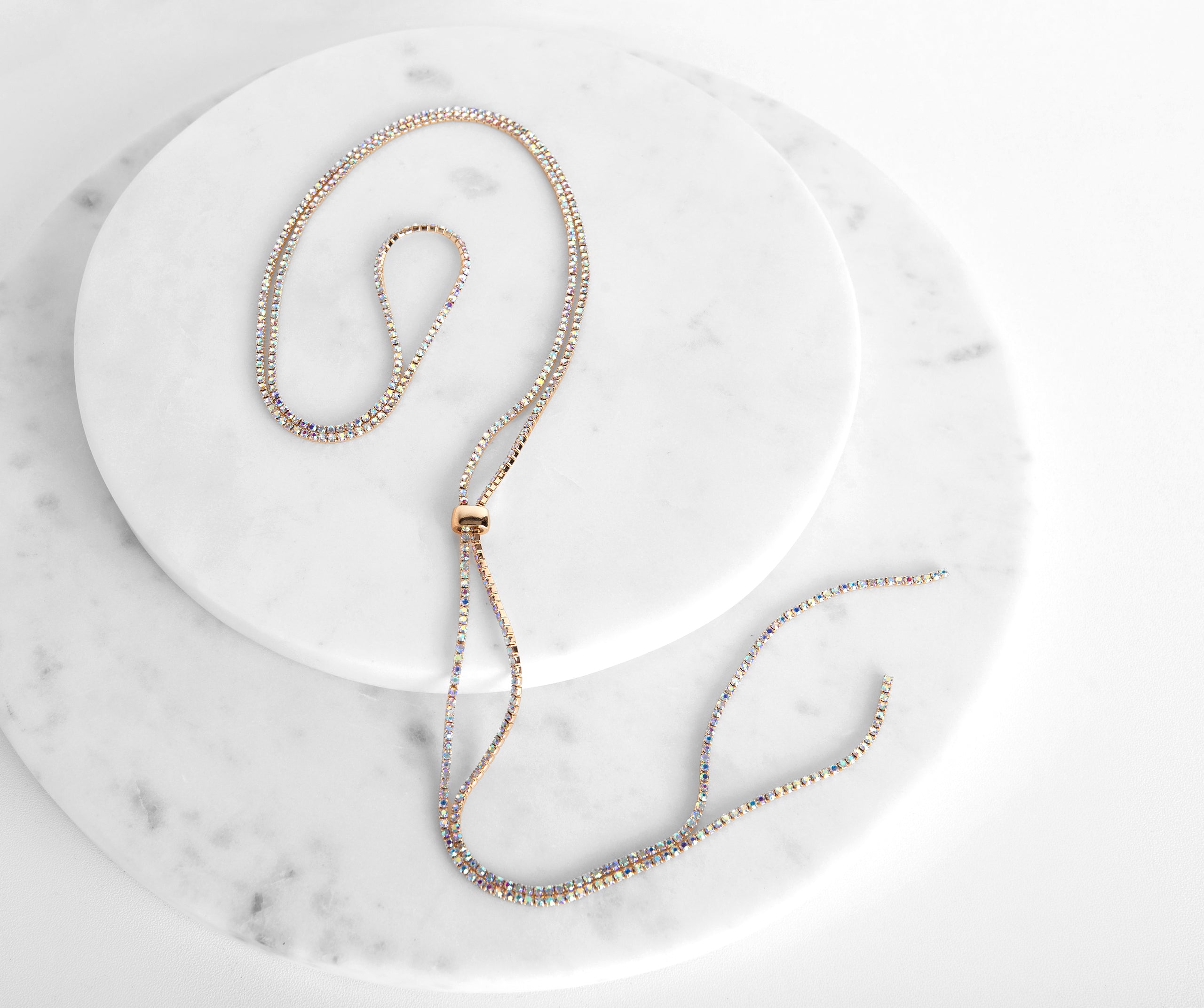 Iridescent Rhinestone Lariat Necklace