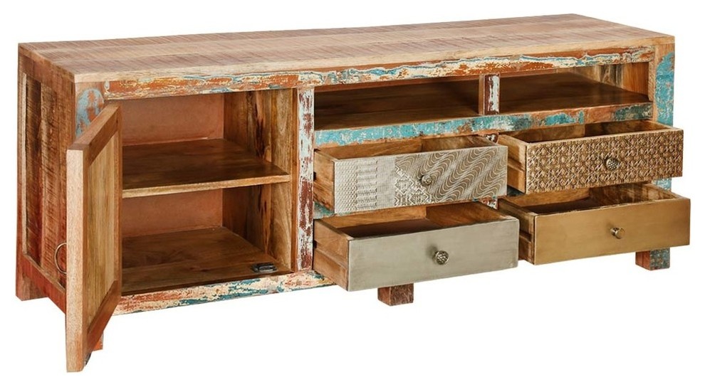 Rustic Patches Reclaimed Wood 59 quotTV Console Accent Media Cabinet   Farmhouse   Entertainment Centers And Tv Stands   by Sierra Living Concepts Inc  Houzz