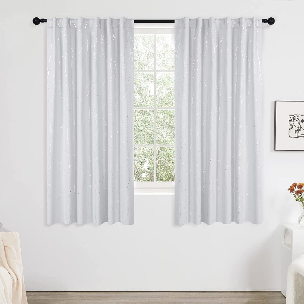 Deconovo Back Tab Silver Lines with Dots Curtain Panel Pairs(2 Panel)