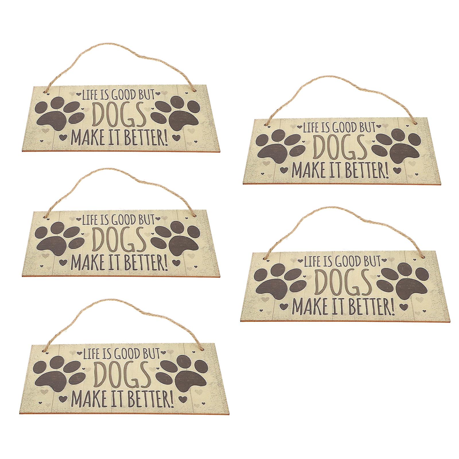 5pcs Wood Pet Warning Hanging Signs Funny Beware Of The Dog Hanging Plaques