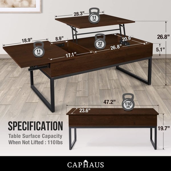 Lift Top Coffee Table w/Sliding Drawer， Rising Tabletop Coffee Table w/Hidden Compartment and Sliding Drawer， Storage Coffee Table