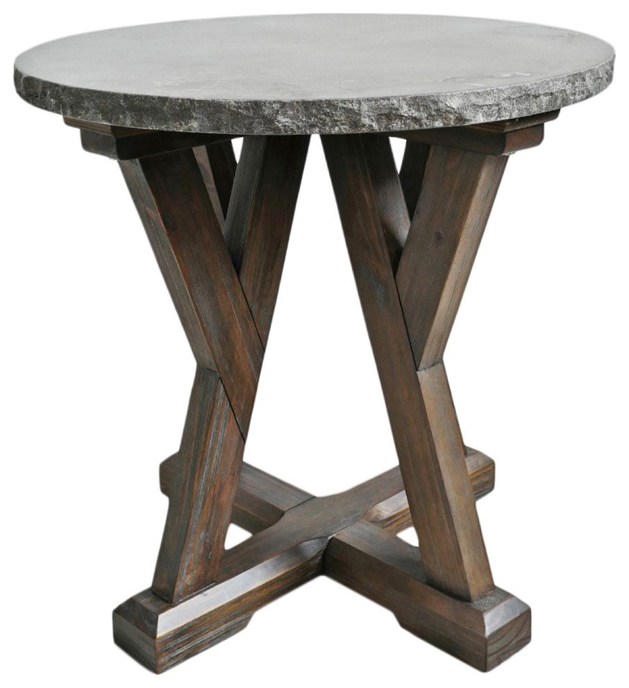 Round Stone Top Farm Side Table   Farmhouse   Side Tables And End Tables   by Design Mix Furniture  Houzz