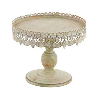 Litton Lane White Decorative Cake Stand with Lace Inspired Edge 68766