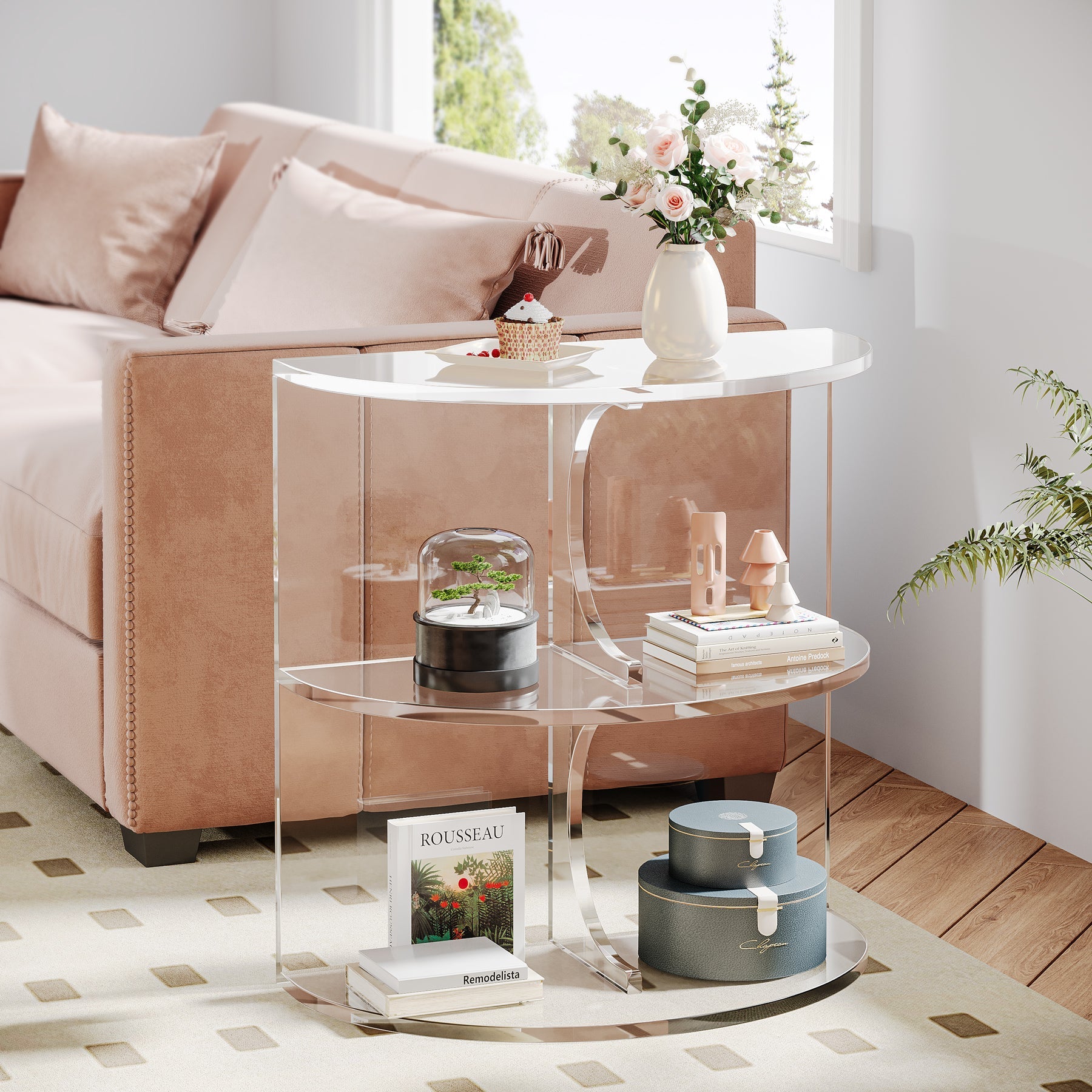 3-Tier End Table, Modern Clear Acrylic Side Table