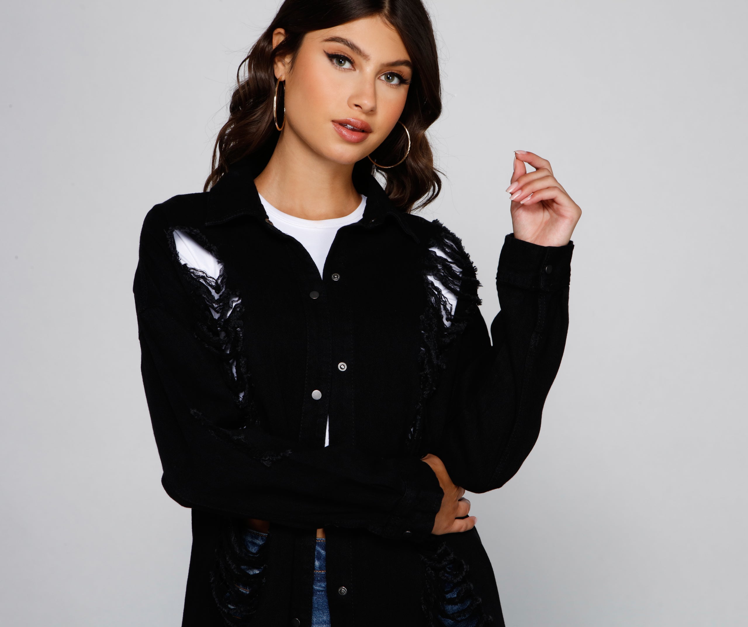 Distressed Deets Longline Denim Jacket