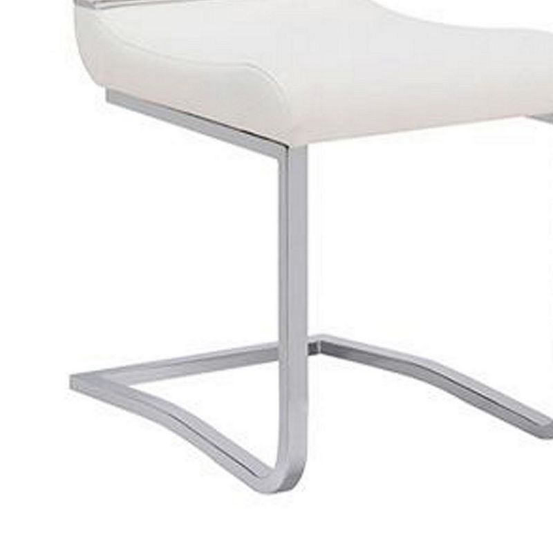 Stainless Steel Chair with Faux Leather Upholstery， Set of Two， White and Silver