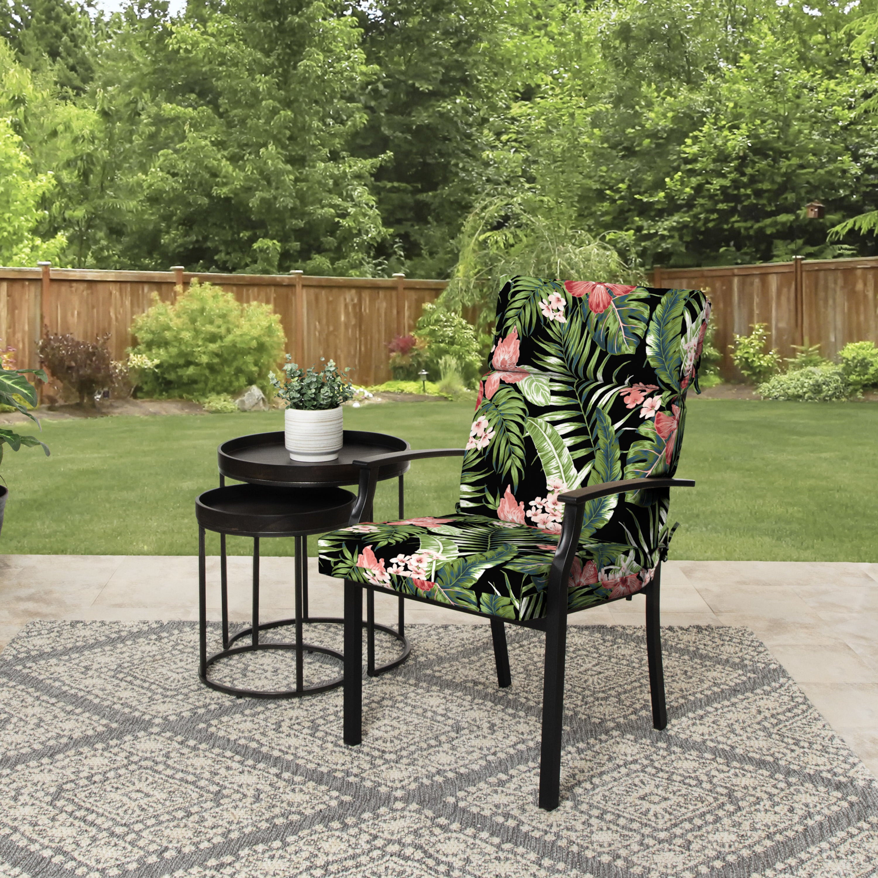 Better Homes & Gardens 44" x 21" Black Tropical Rectangle Outdoor Chair Cushion, 1 Piece