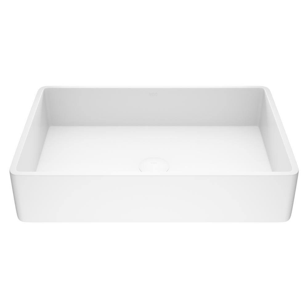 VIGO Magnolia Modern White Matte Stone 21 in. L x 14 in. W x 5 in. H Rectangular Vessel Bathroom Sink VG04010