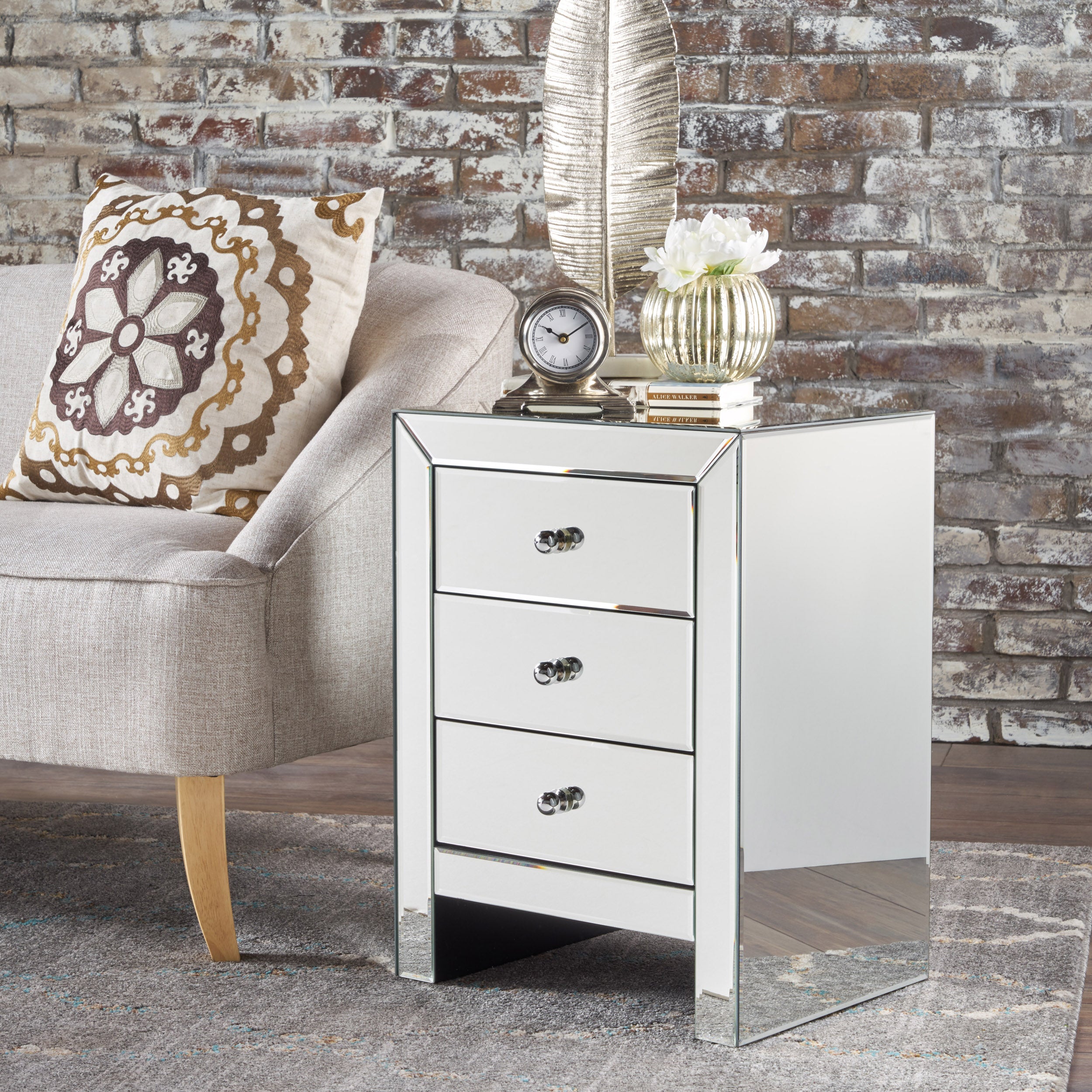 Lucille Mirror Finished 3 Drawer Accent Table