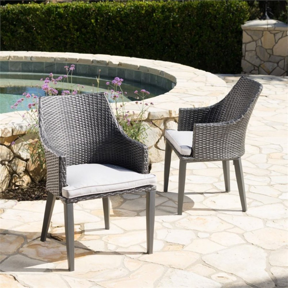 Noble House Lenox 9 Piece Outdoor Wicker Dining Set in Gray   Tropical   Outdoor Dining Sets   by Homesquare  Houzz