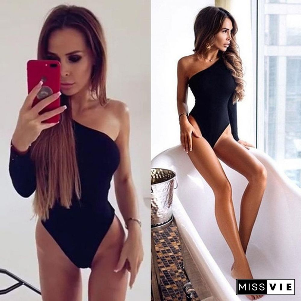 Women Black Sexy Bodysuit Clubwear Bodycon Jumpsuit Romper Leotard Tops