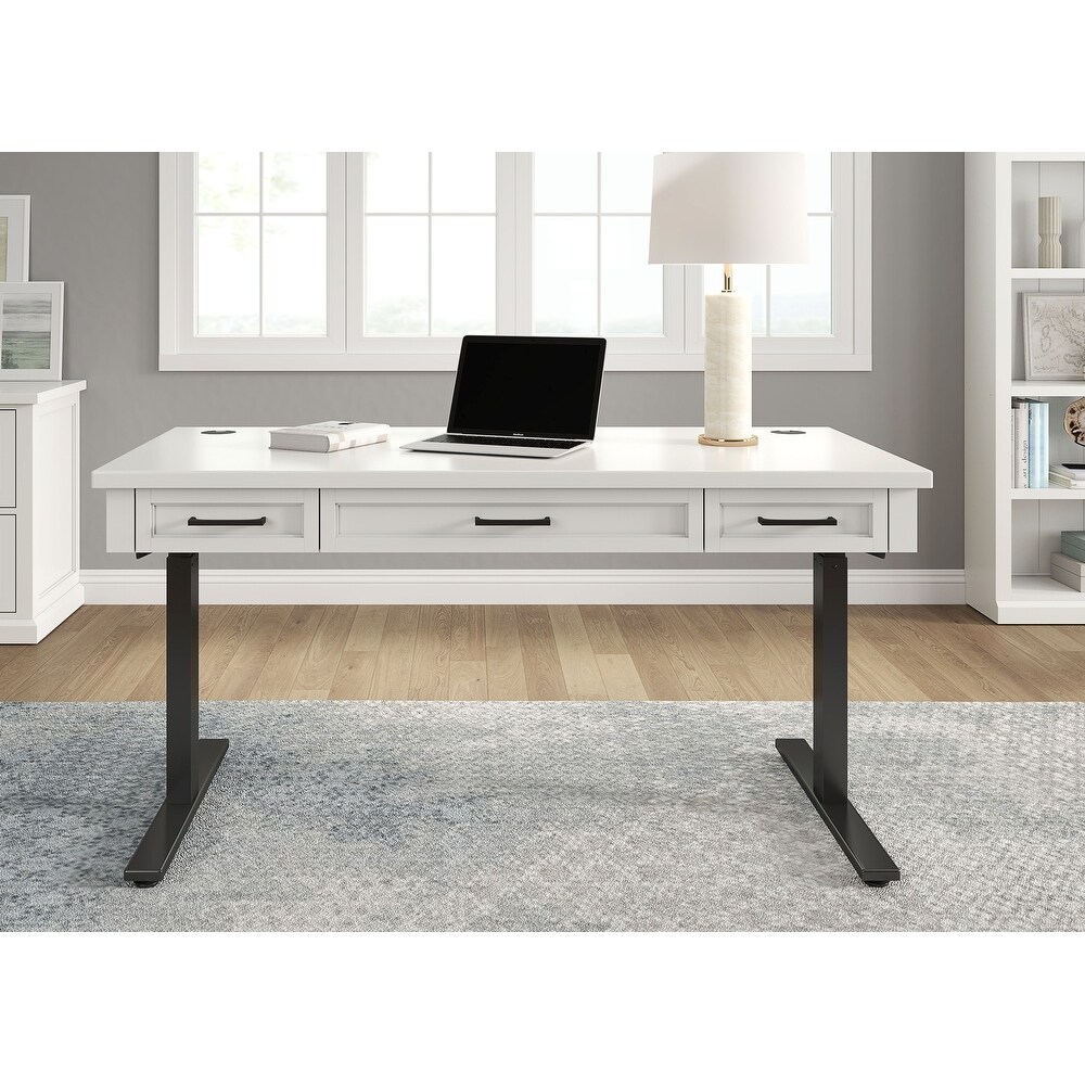 Modern Electric Sit/Stand Desk  Height Adustable Table  Wood Adjustable Office Desk  White