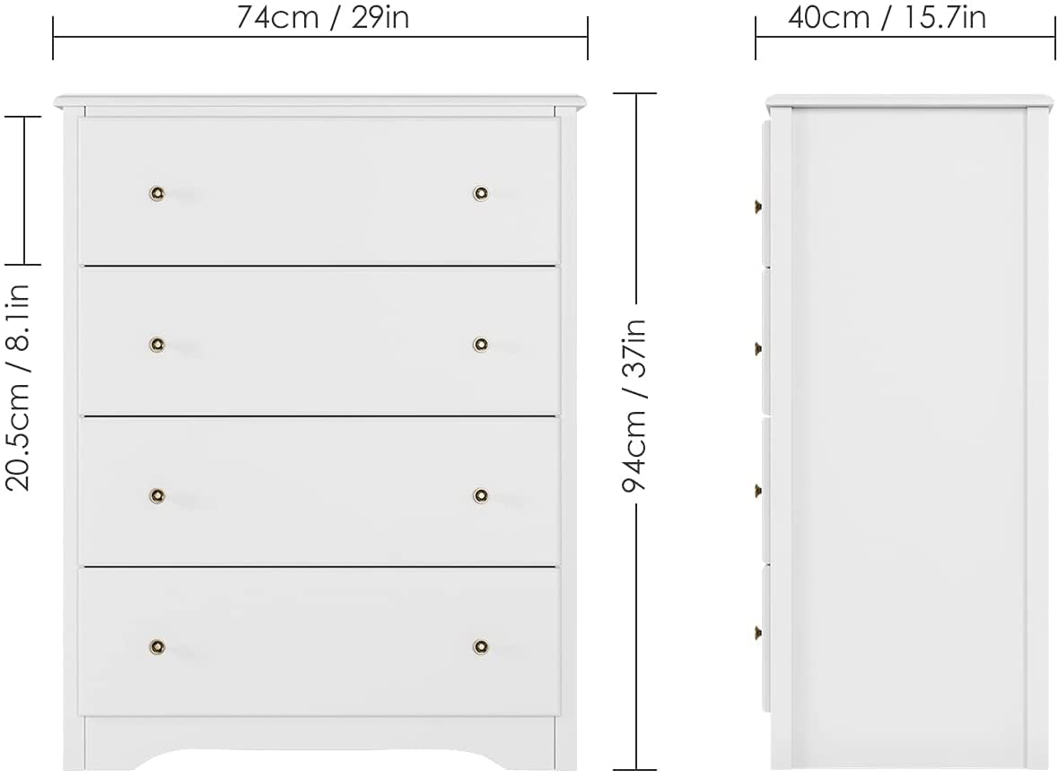 Vebreda Modern Drawer Dresser 4 Drawer Chest, White