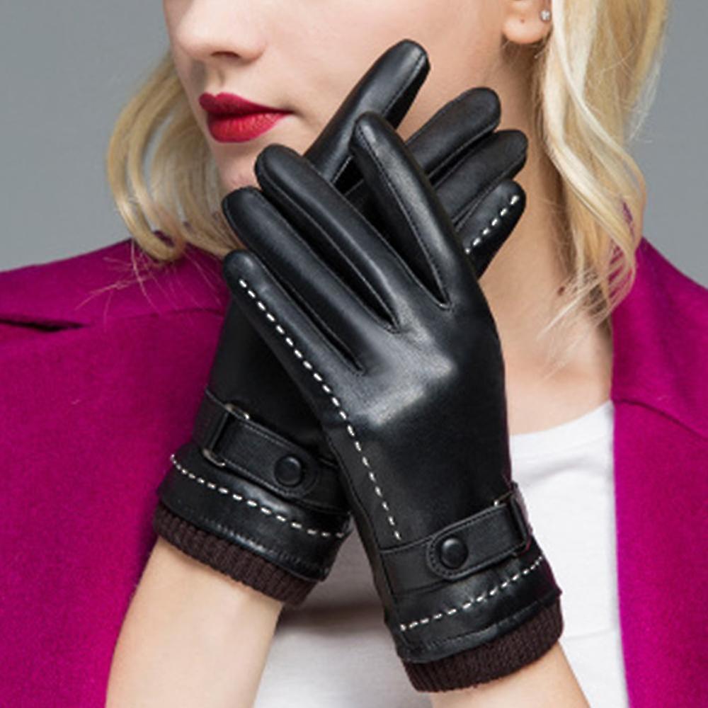 Winter Leather Gloves For Women， Wool Fleece Lined Warm Gloves