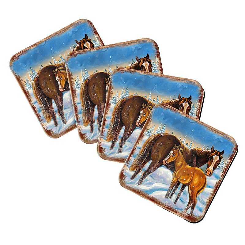 Horsey Wooden Cork Coasters Gift Set of 4 by Nature Wonders