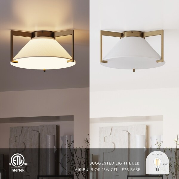 Jace Gold Flush Mount Close to Ceiling Light Fixture with Fabric Shade for Hallway or Kitchen