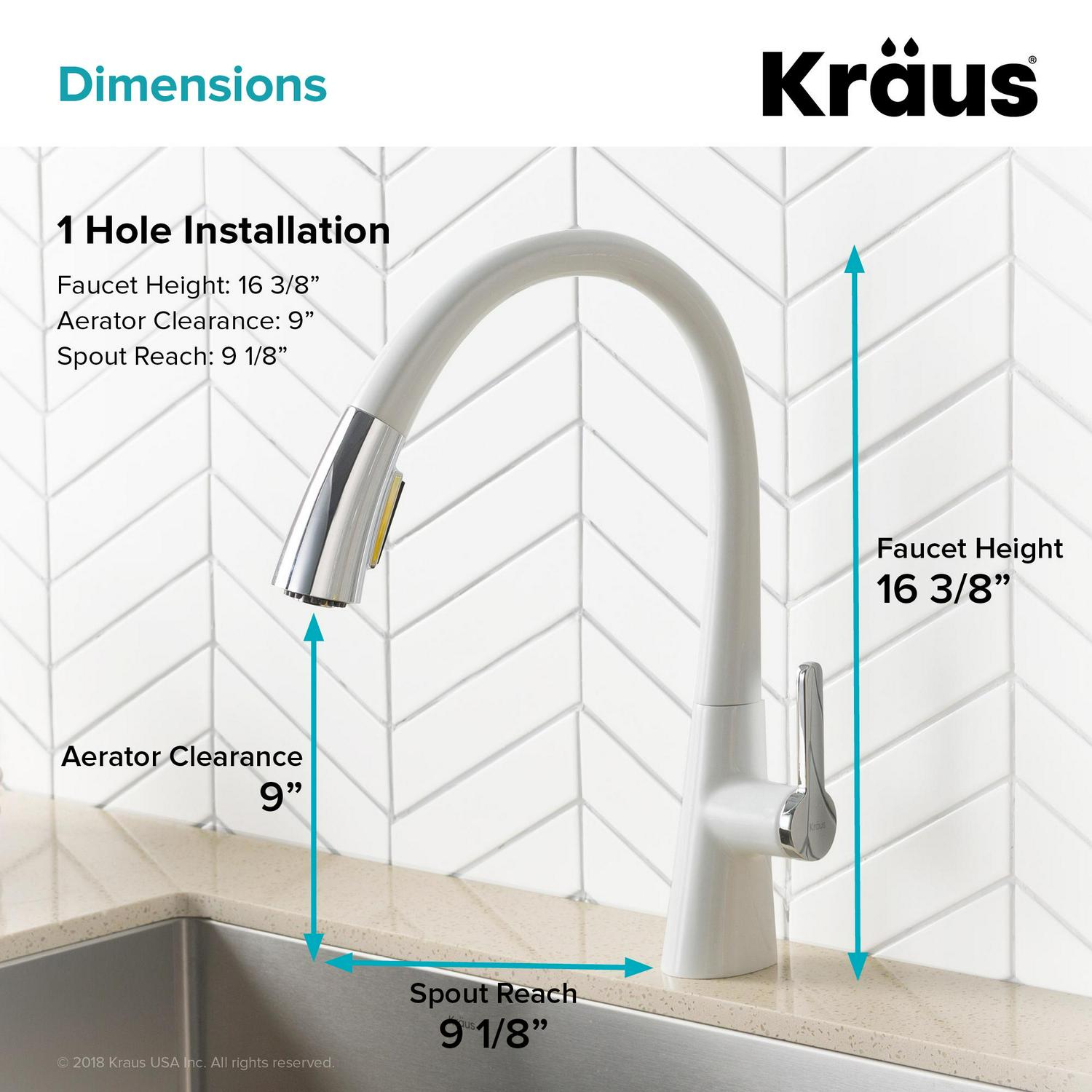 KRAUS Nolen Dual Function Pull-Down Kitchen Faucet， Chrome/White Finish