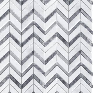 Jeffrey Court Glacier Edge White and Gray 9.875 in. x 11.25 in. Chevron Honed Marble Floor and Wall Mosaic Tile (0.771 sq. ft.Each) 95672