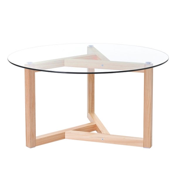 Round Glass Coffee Table Cocktail Table with Tempered Glass Top