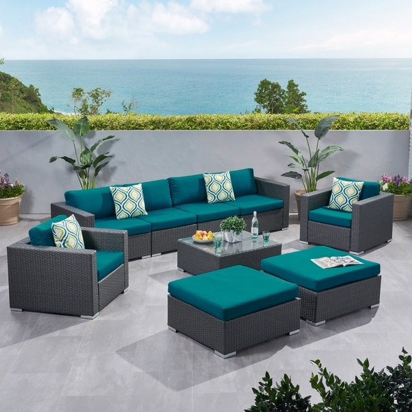 Santa Rosa Outdoor Wicker 9Piece Sectional Sofa with Cushions