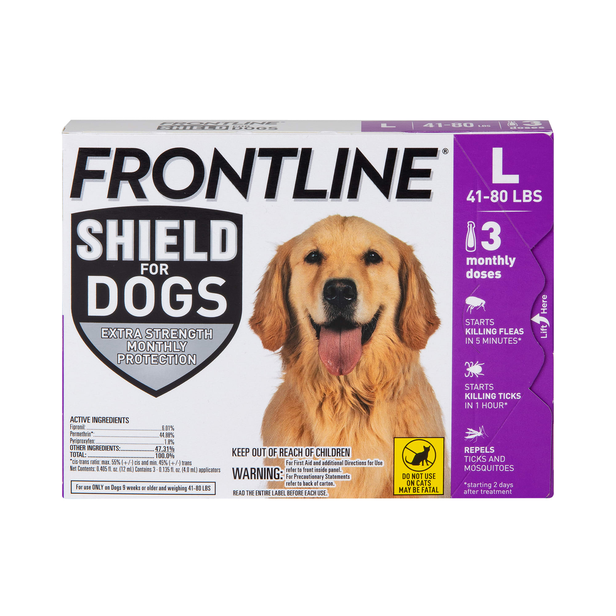 FRONTLINE Shield Flea  Tick Treatment for Large Dogs 41-80 lbs.， Count of 3