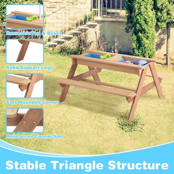 3in1 Kids Outdoor Wooden Picnic Table With Umbrella