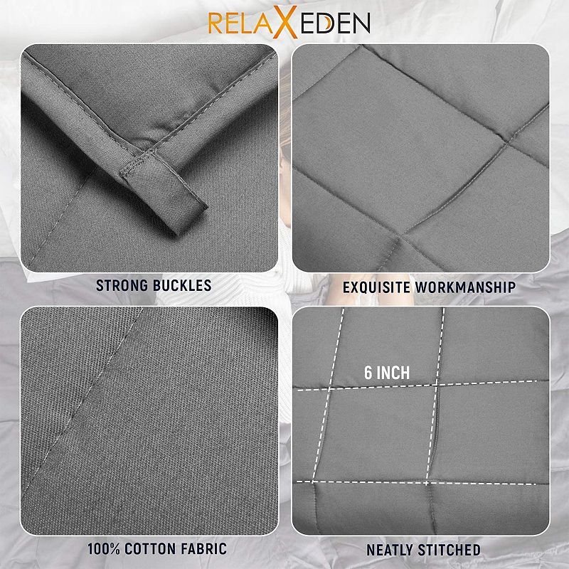 RELAX EDEN Adult Cotton Weighted Blanket w/ Navy Cover， 60 x 80 In， 15 Lb， Grey