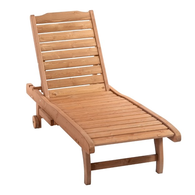 Outsunny Outdoor Chaise Lounge Pool Chair Built in Table Reclining Backrest For Sun Tanning sunbathing Rolling Wheels Red Wood Look