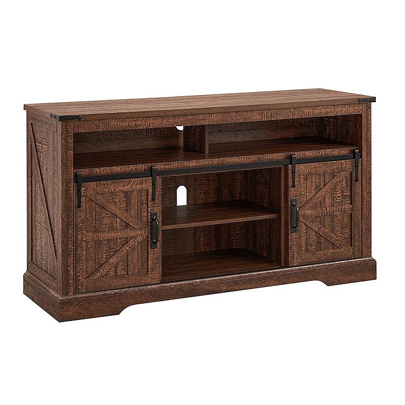 Okd 60 In Sliding Barn Door Farmhouse Highboy Tv Stand， Reclaimed Barnwood Color