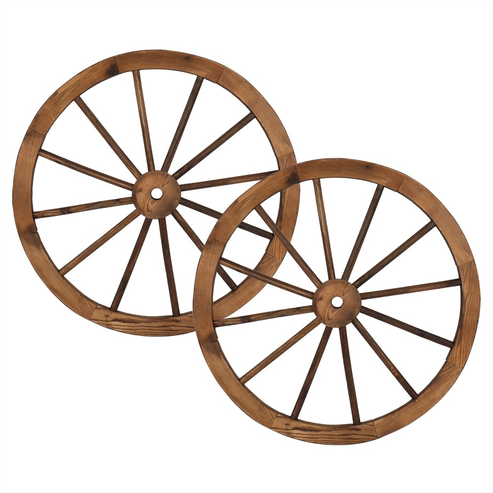 2pcs 30/24 Inch Old Western Style Garden Art Wall Decor Wooden Wagon Wheel