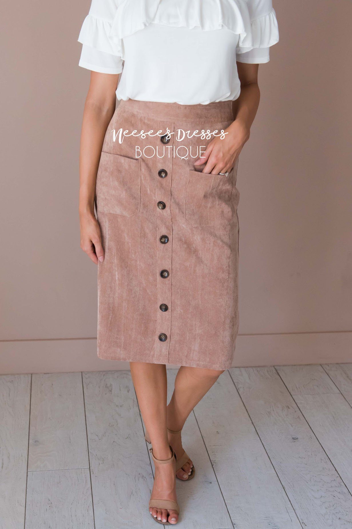 Corduroy Button Detail Skirt