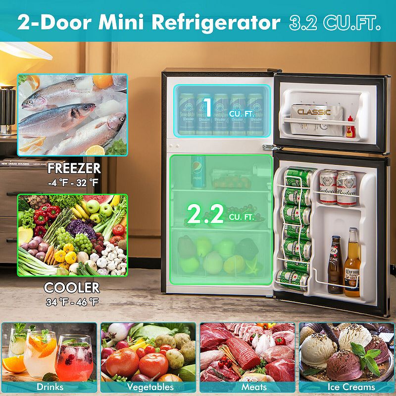 3.2 Cu. Ft Compact Mini Fridge with 5 Temperature Settings Dorm Fridge