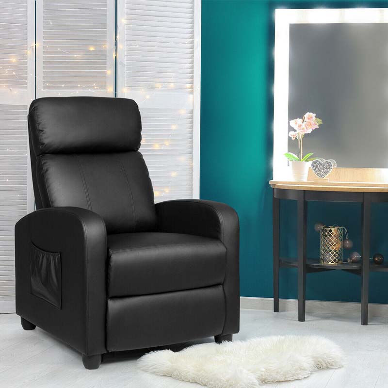 PU Leather Massage Recliner Sofa Modern Recliner Chair Winback Single Sofa with Side Pocket