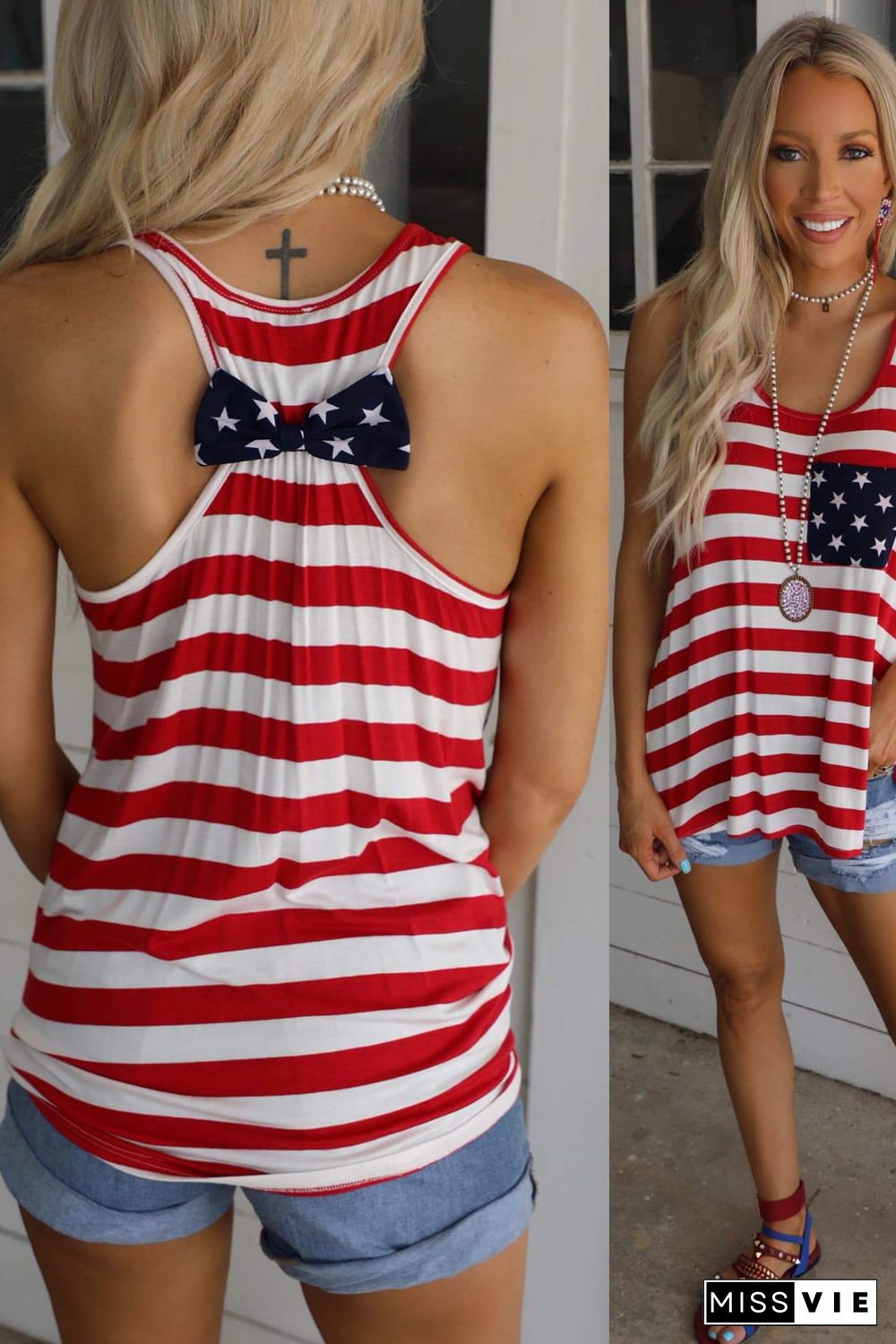 Red Pocket Patch Stars & Stripes Tank Top