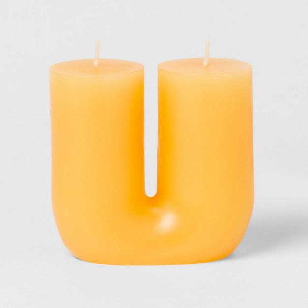 2 wick Shaped Pillar Candle U Orange