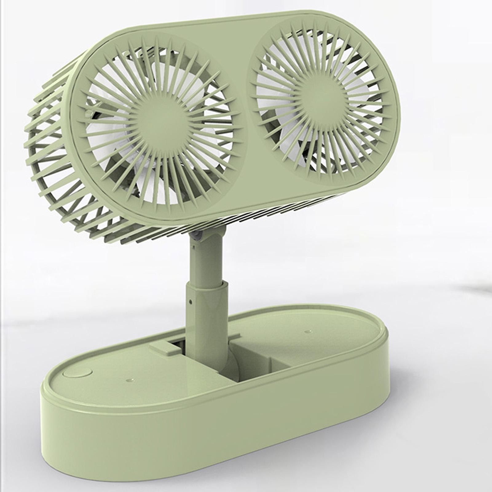 Desktop Double Blade Small Fan USB Mini Folding Desktop 2 Head Fan for Student Office Folding Dual Motor Green