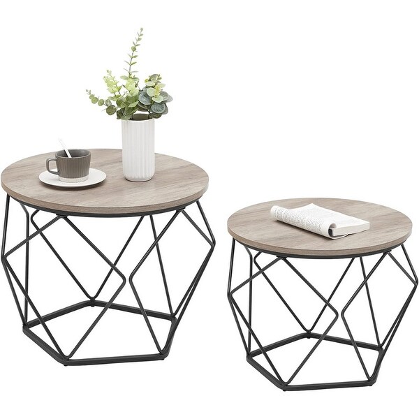 Small Coffee Table Set of 2，Round Coffee Table ，Greige and Black