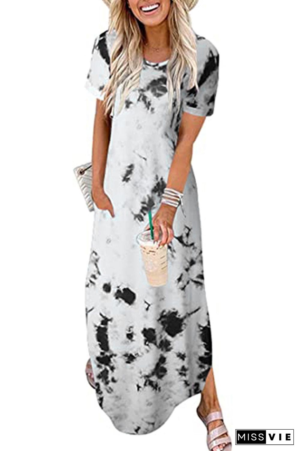 Tie Dye Printed Split Pocket Maxi Dress