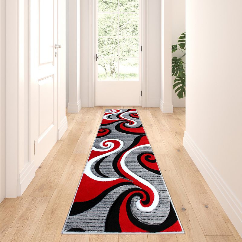 Masada Rugs Masada Rugs Sophia Collection 3'x10' Modern Contemporary Hand Sculpted Area Rug in Red