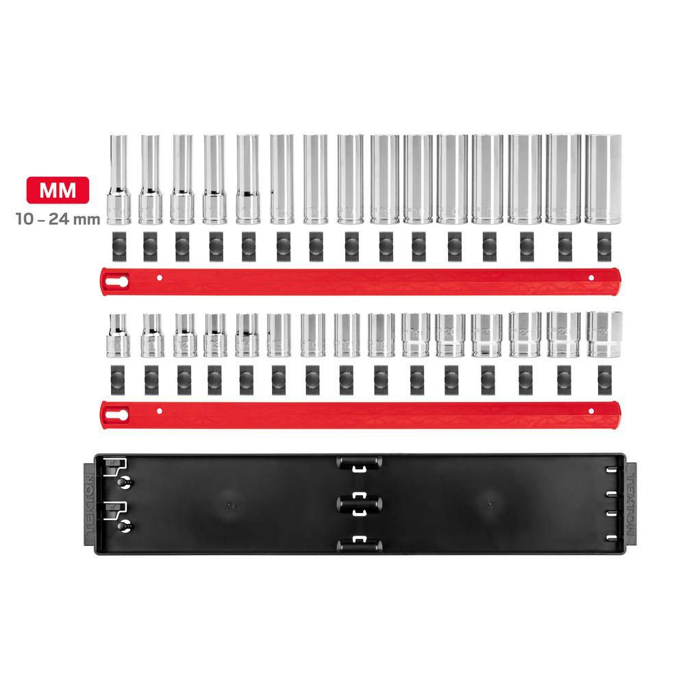 TEKTON 12 in. Drive 6-Point Socket Set with Rails (10 mm-24 mm) (30-Piece) SHD92211