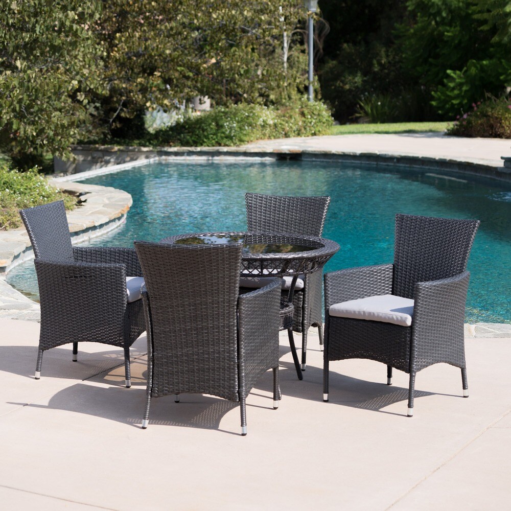 Kendricks Outdoor 5 piece Wicker Dining Set with Cushions by Christopher Knight Home