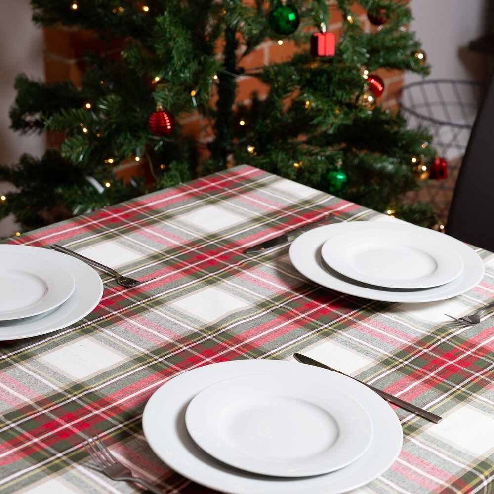 Fabstyles Celebration Plaid Christmas High Quality Cotton Tablecloth