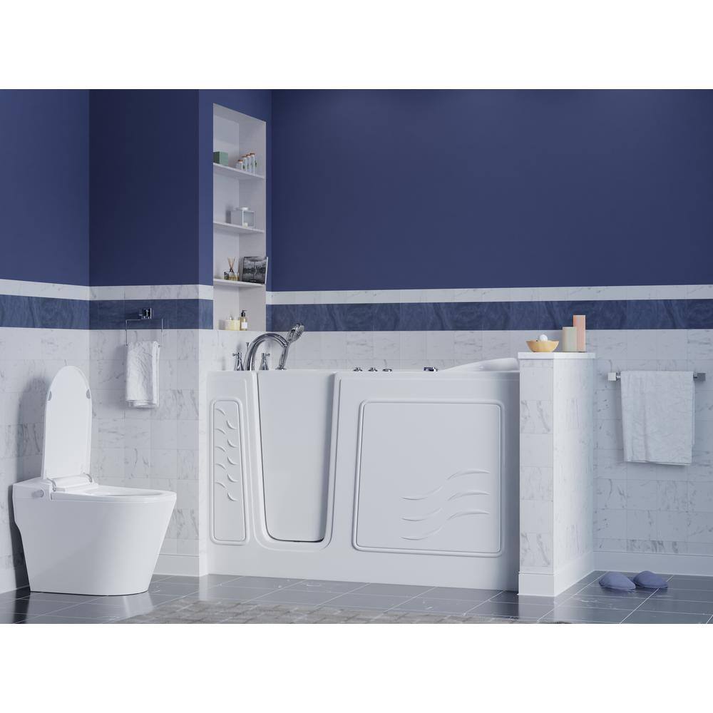 Universal Tubs HD Series 60 in. Left Drain Quick Fill Walk-In Whirlpool Bath Tub with Powered Fast Drain in White HD3060WILWH