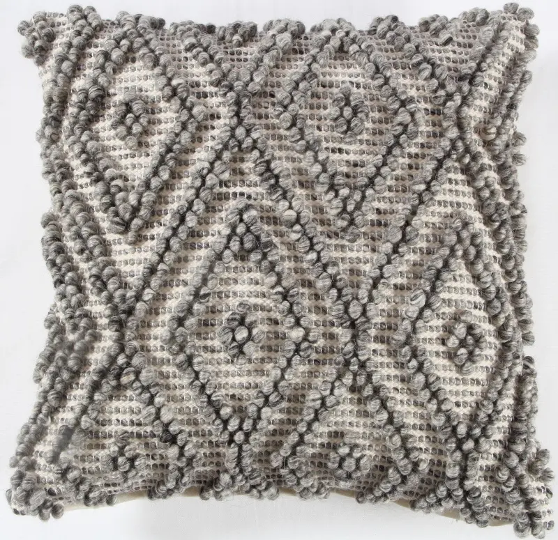 Natural Gray Textured Diamond Cotton Throw Pillow