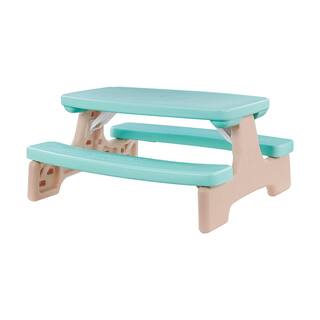 Kidzilla Kids Modern Aqua Blue Rectangular Plastic Picnic Outdoor Bench Table Set T00039-H1