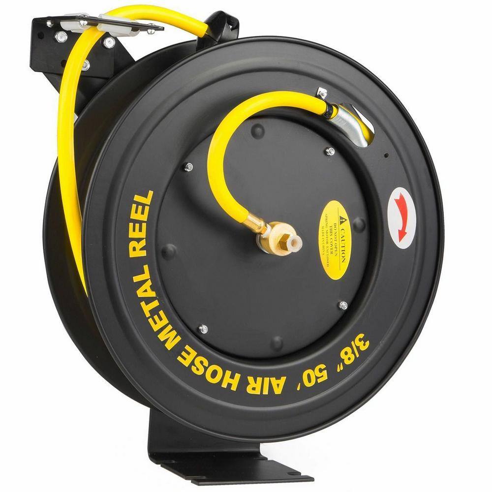 Stark 50 ft. x 38 in. I.D Retractable All-Weather Rubber Air Hose Reel with Auto Rewind 14 in. NPT 43550