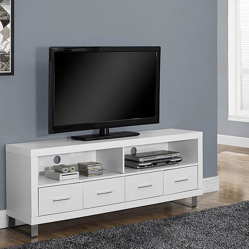 Monarch Contemporary Multimedia Entertainment Center TV Stand w/ Storage， White